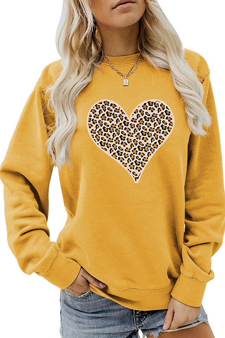 Leopard Print Hearts Sweatshirt Light Green · 2XL