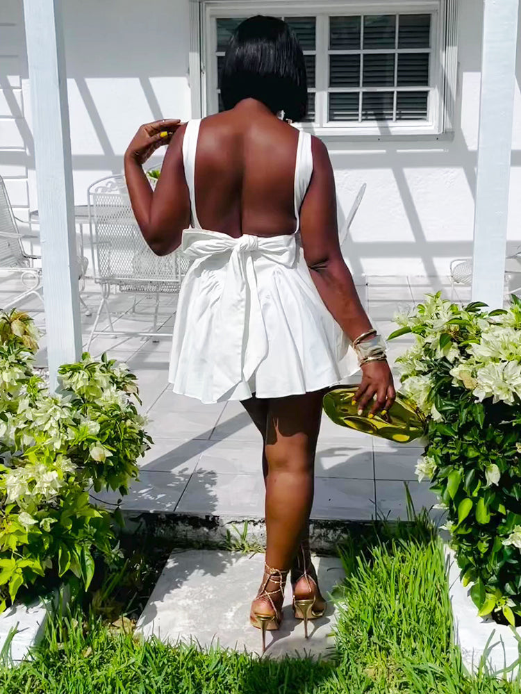 Back Bow Mini Dress White / L