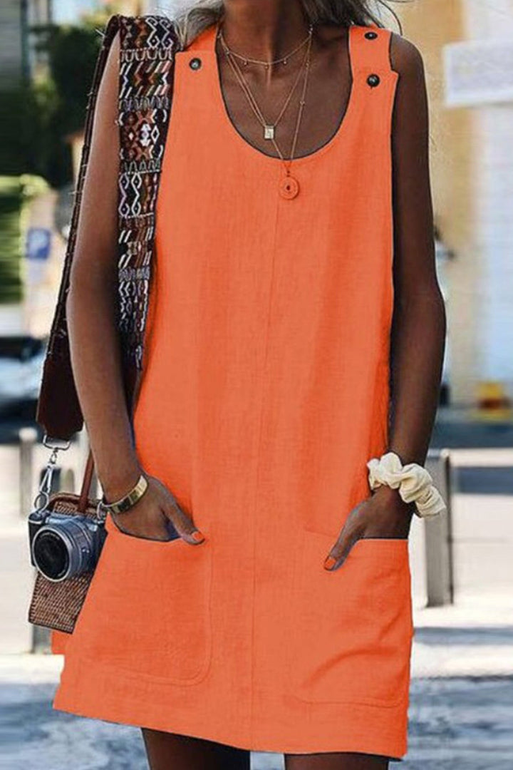 Linen Button-down Baggy Sundress White · L