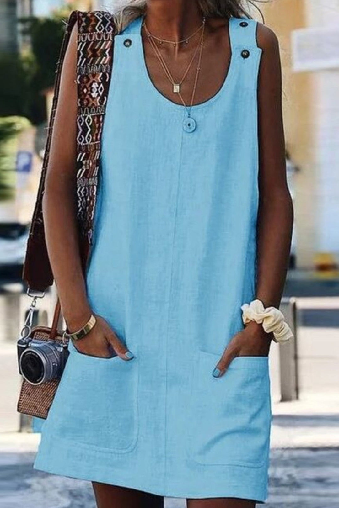 Linen Button-down Baggy Sundress White · S