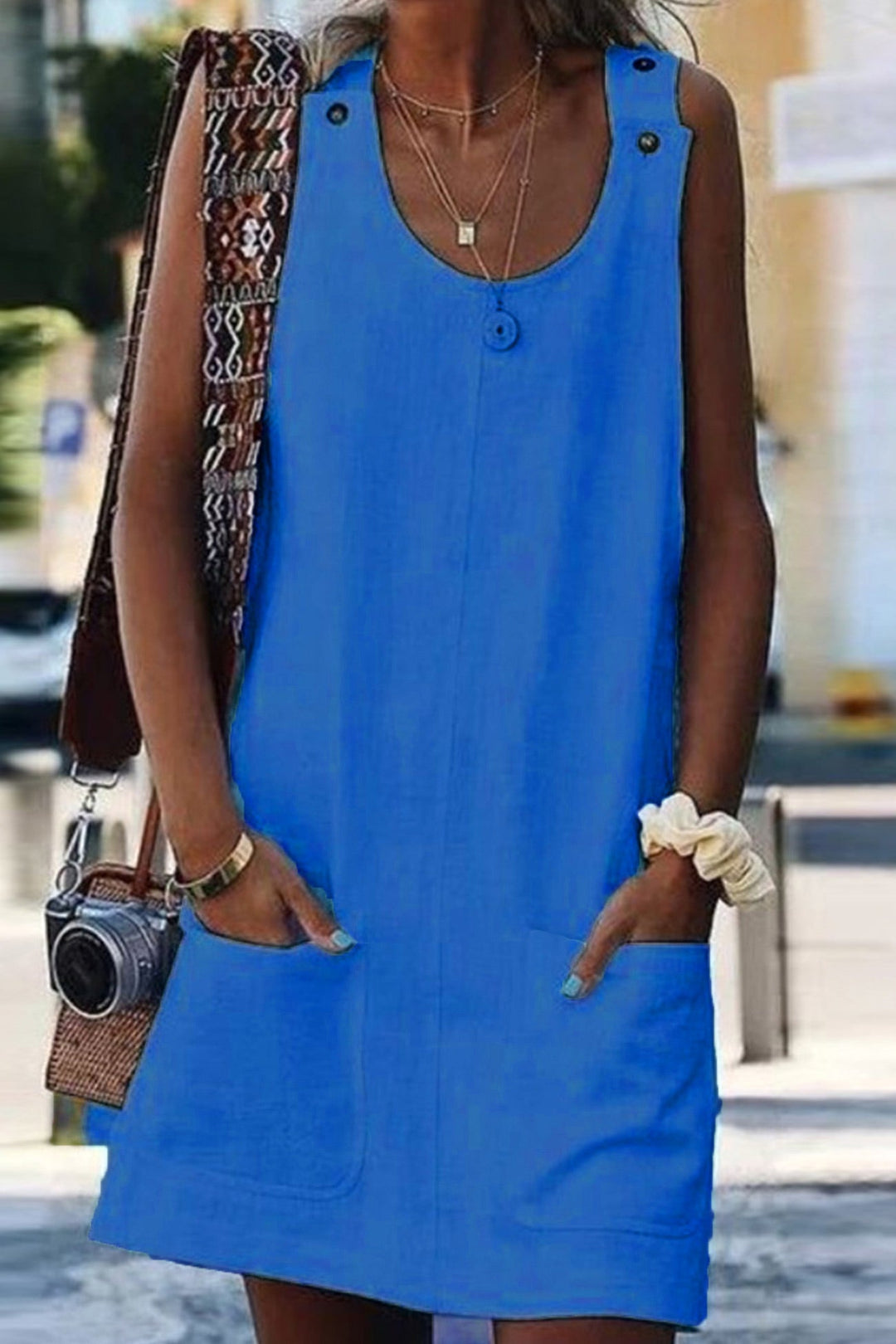 Linen Button-down Baggy Sundress White · XL