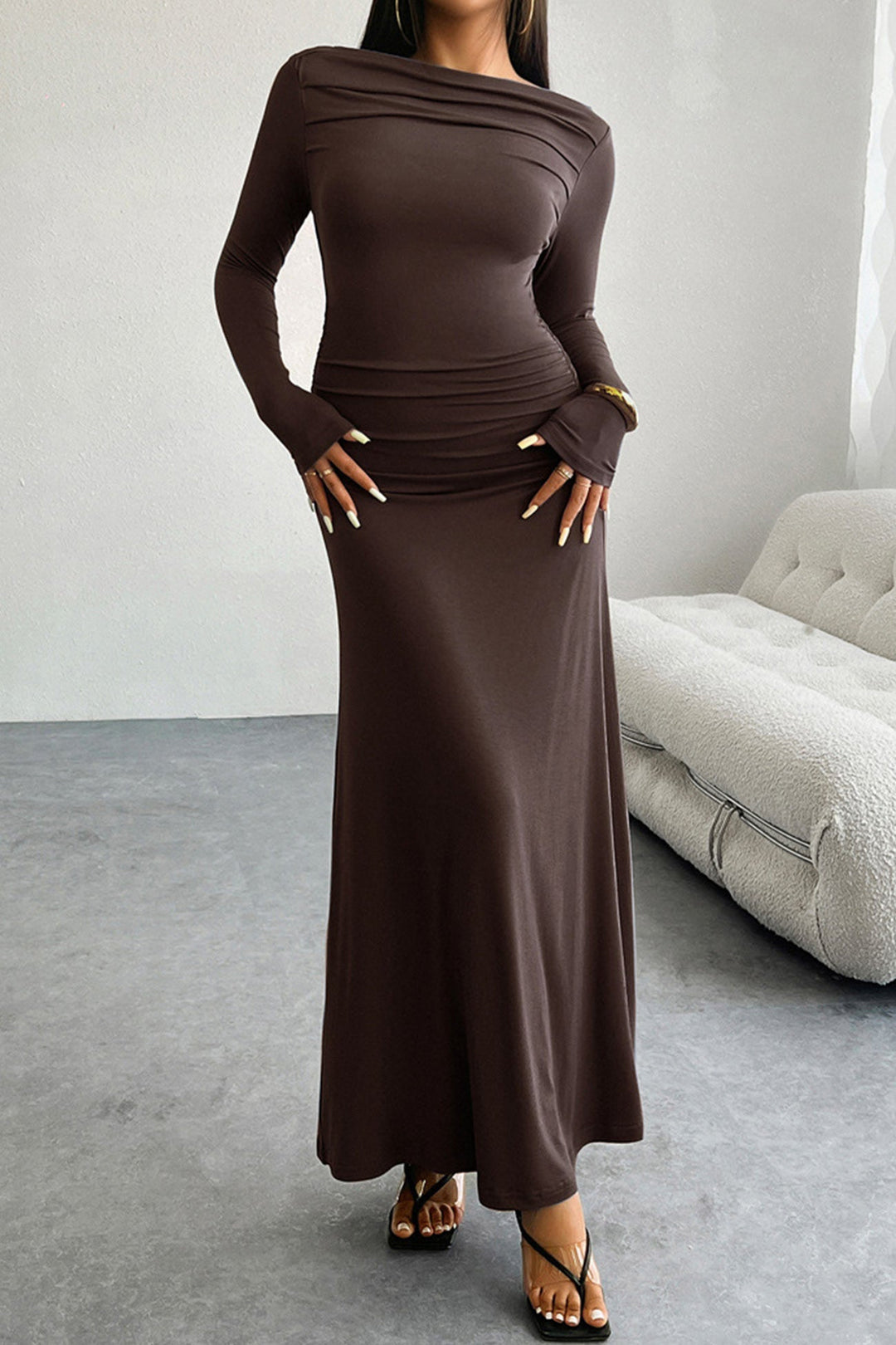 Long Sleeve Pack Hip Maxi Dress Black · XL