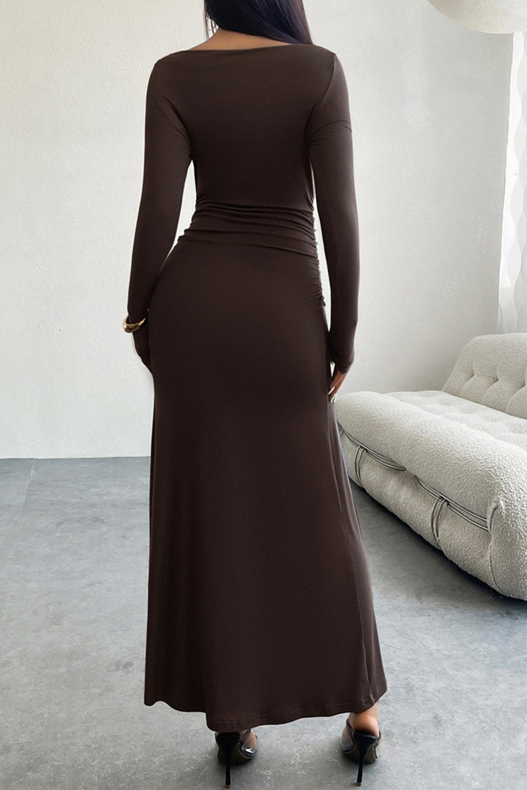 Long Sleeve Pack Hip Maxi Dress Black · S