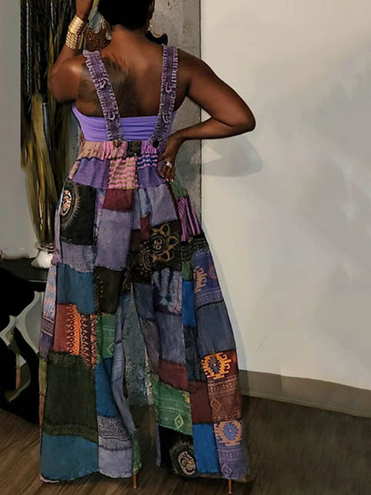 Casual Patchwork Loose Overall Green / XL