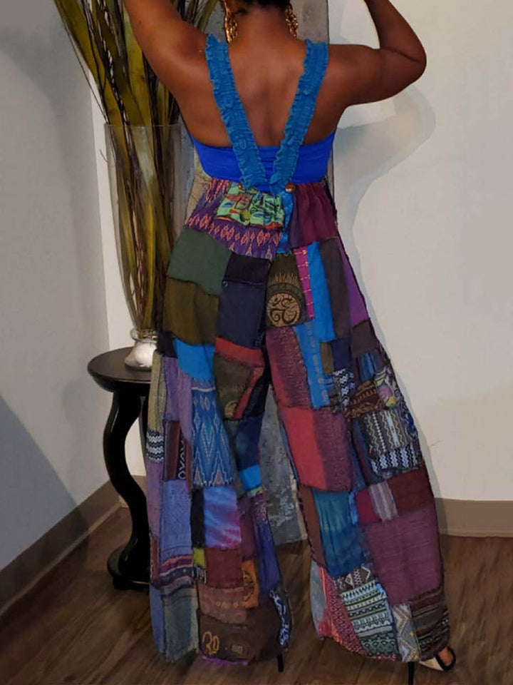 Casual Patchwork Loose Overall Green / 3XL