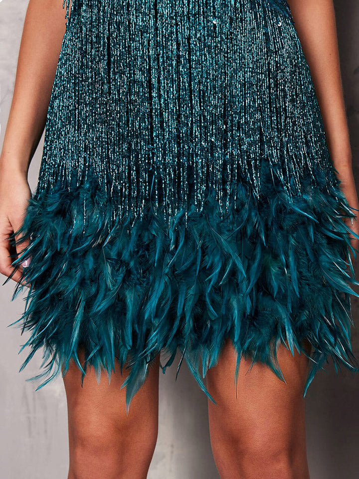 Feather Sequin Camisole Dress Champagne / M