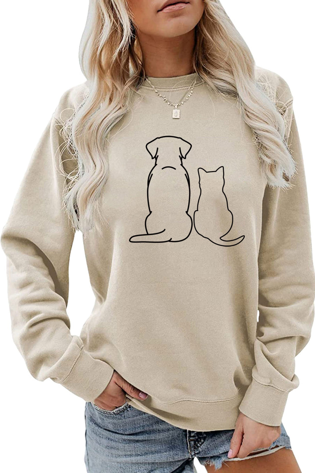 Lovely Dog & Kitty Graphic Sweatshirt Blue · S