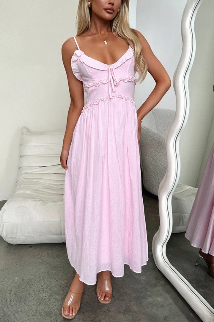 Low Cut Ruffle Cami Midi Dress Pink · XL