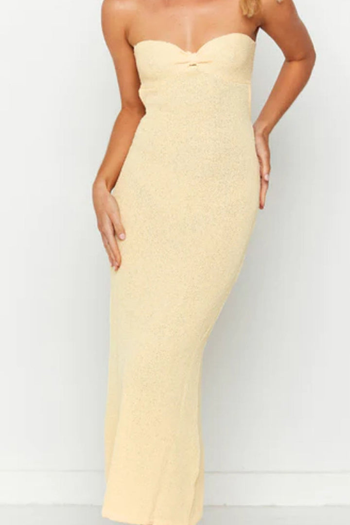 Low Cut Tie-back Strapless Dress Yellow · L