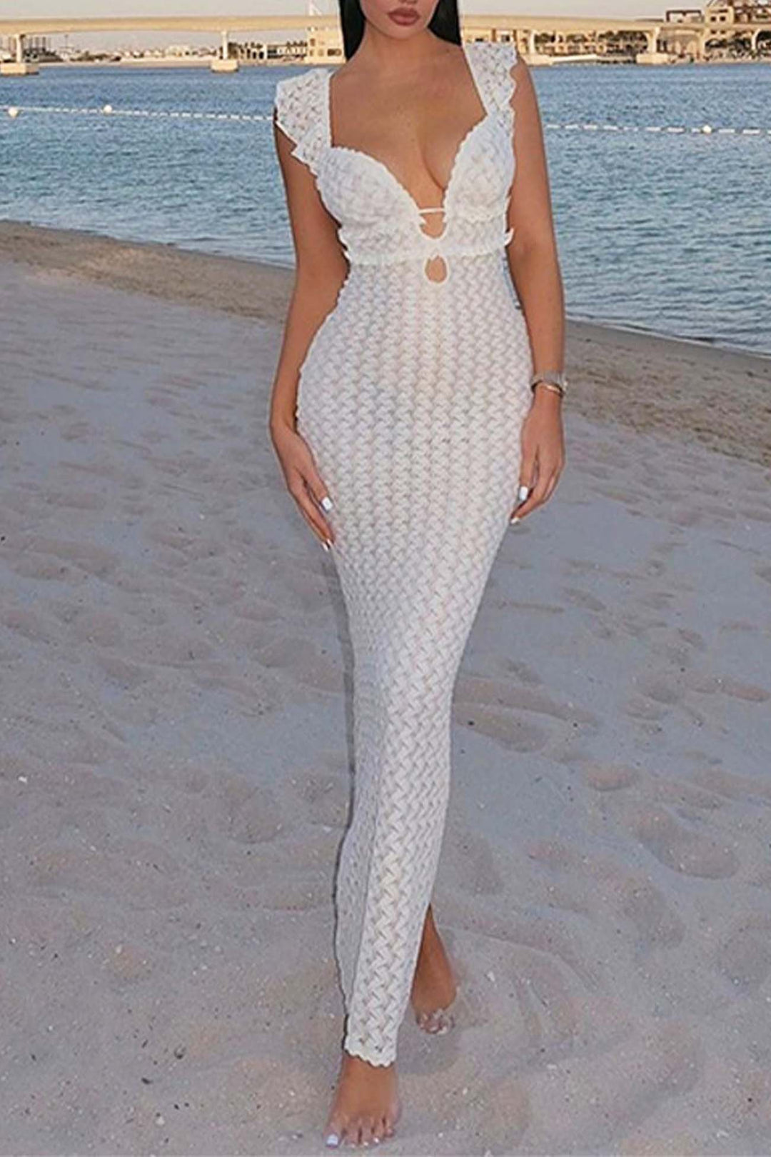 Low Cut Backless Hollow Out Dress