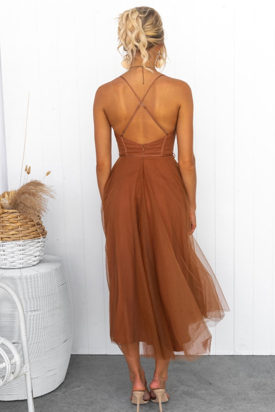 Mesh Corset Lace-up Cami Dress Caramel · XL