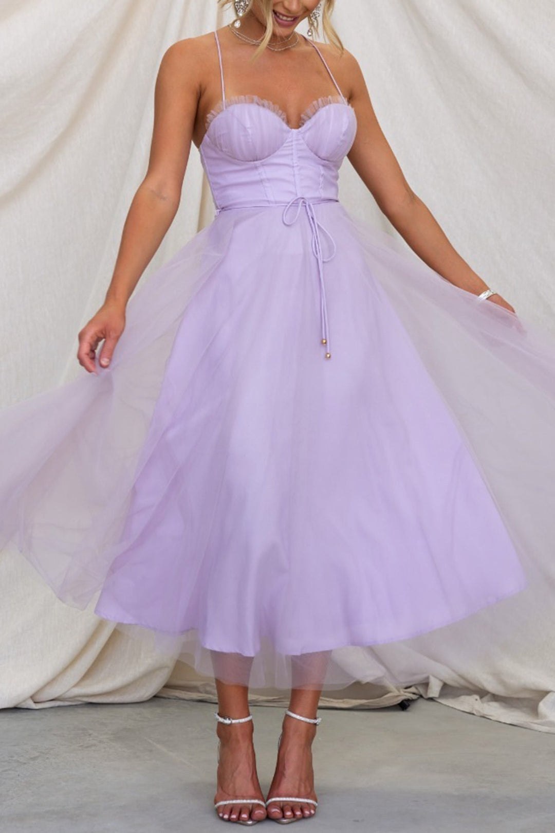 Mesh Corset Lace-up Cami Dress Light Purple · XL