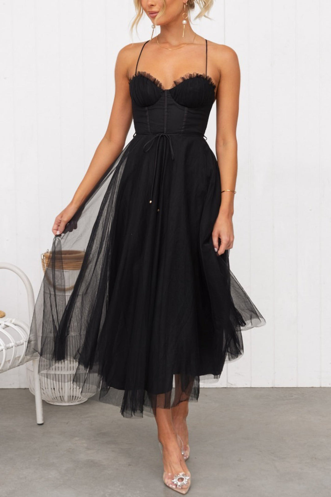 Mesh Corset Lace-up Cami Dress Caramel · S