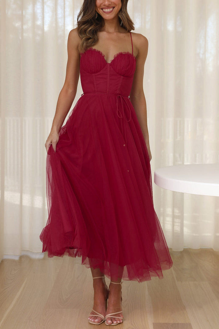 Mesh Corset Lace-up Cami Dress Yellow · S