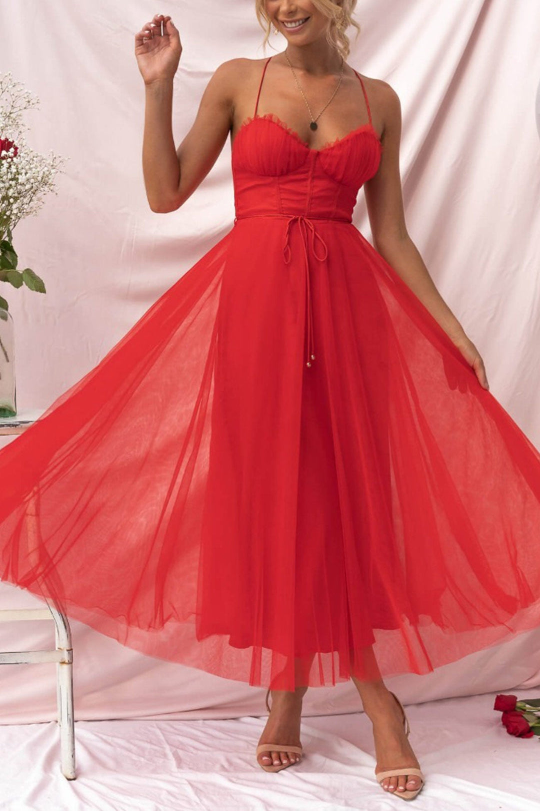 Mesh Corset Lace-up Cami Dress White · XL