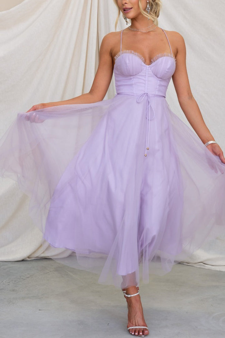 Mesh Corset Lace-up Cami Dress Light Purple · L