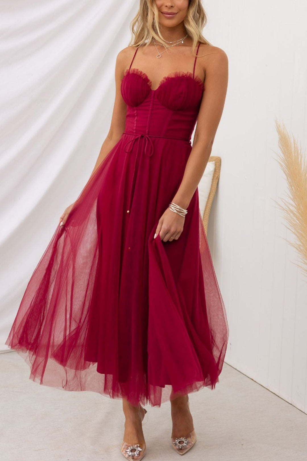 Mesh Corset Lace-up Cami Dress Yellow · M