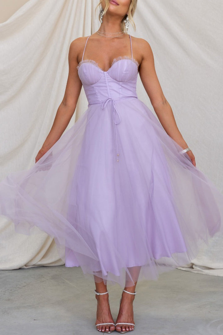 Mesh Corset Lace-up Cami Dress Wine Red · S