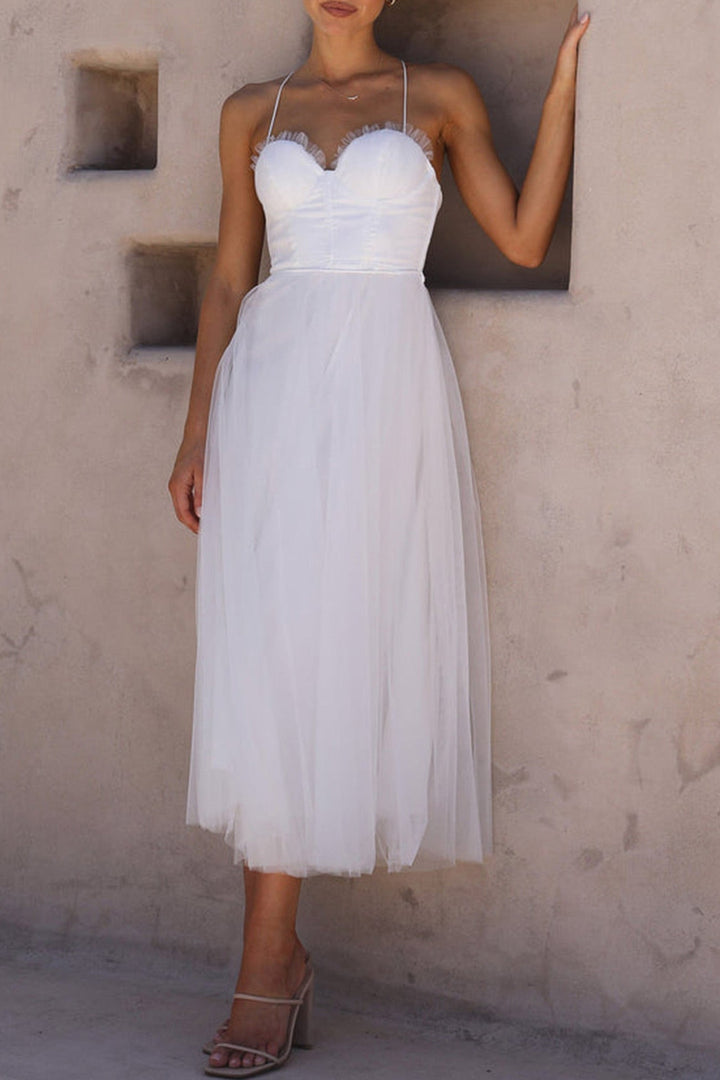 Mesh Corset Lace-up Cami Dress Red · M