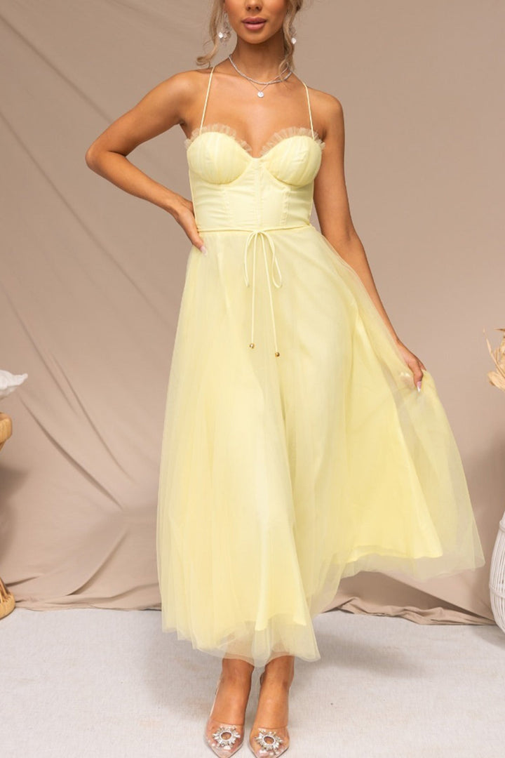 Mesh Corset Lace-up Cami Dress Yellow · XL