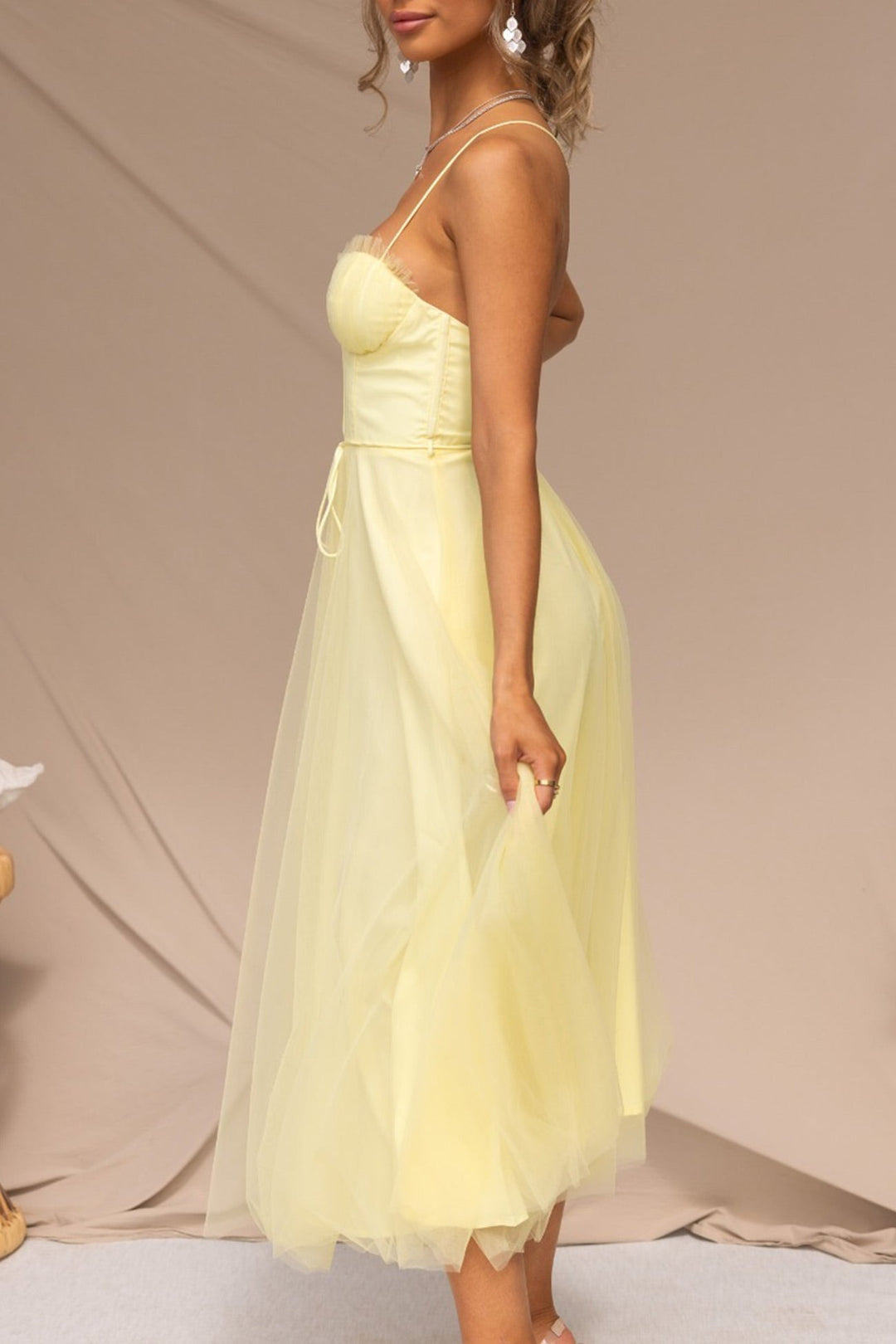 Mesh Corset Lace-up Cami Dress White · S