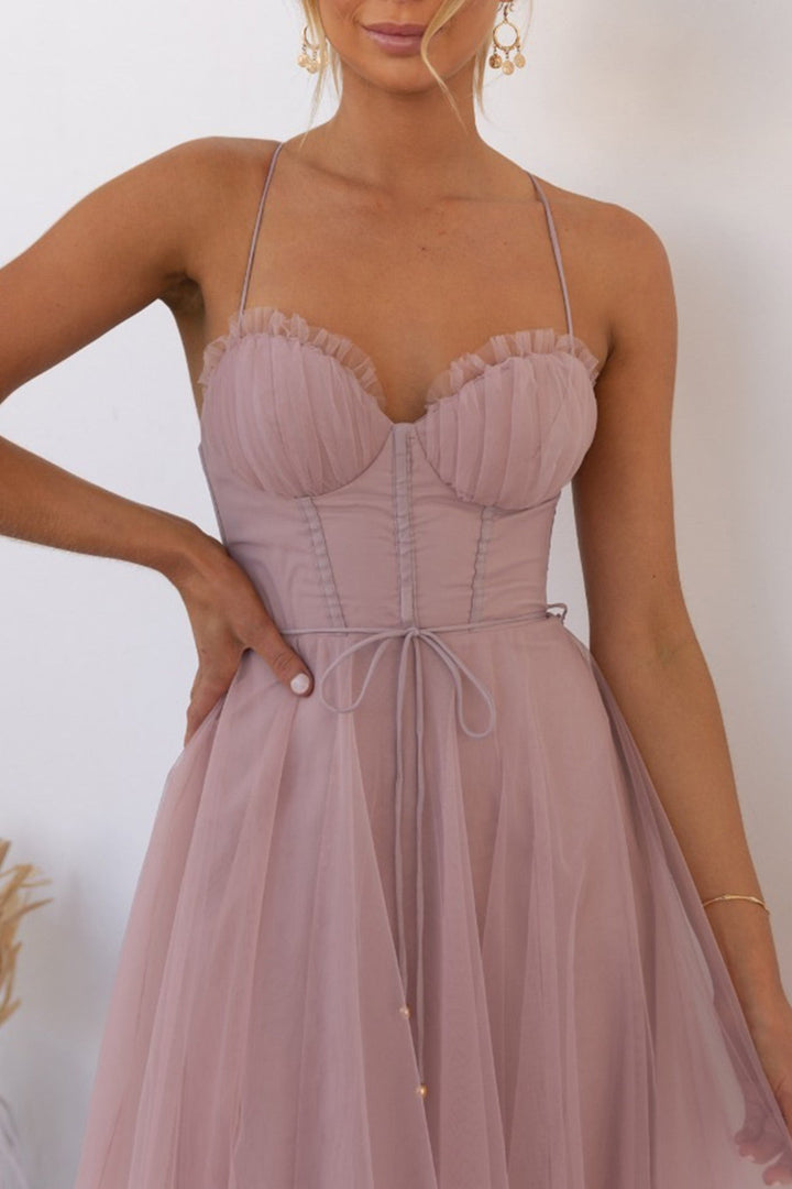 Mesh Corset Lace-up Cami Dress Pink · S