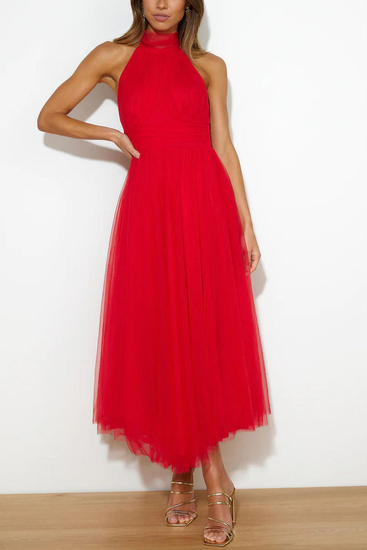 Mesh Halter Neck High Waist Maxi Dress Pink · XL