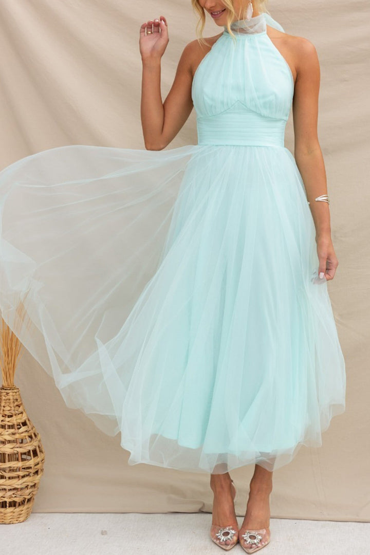 Mesh Halter Neck High Waist Maxi Dress Red · M