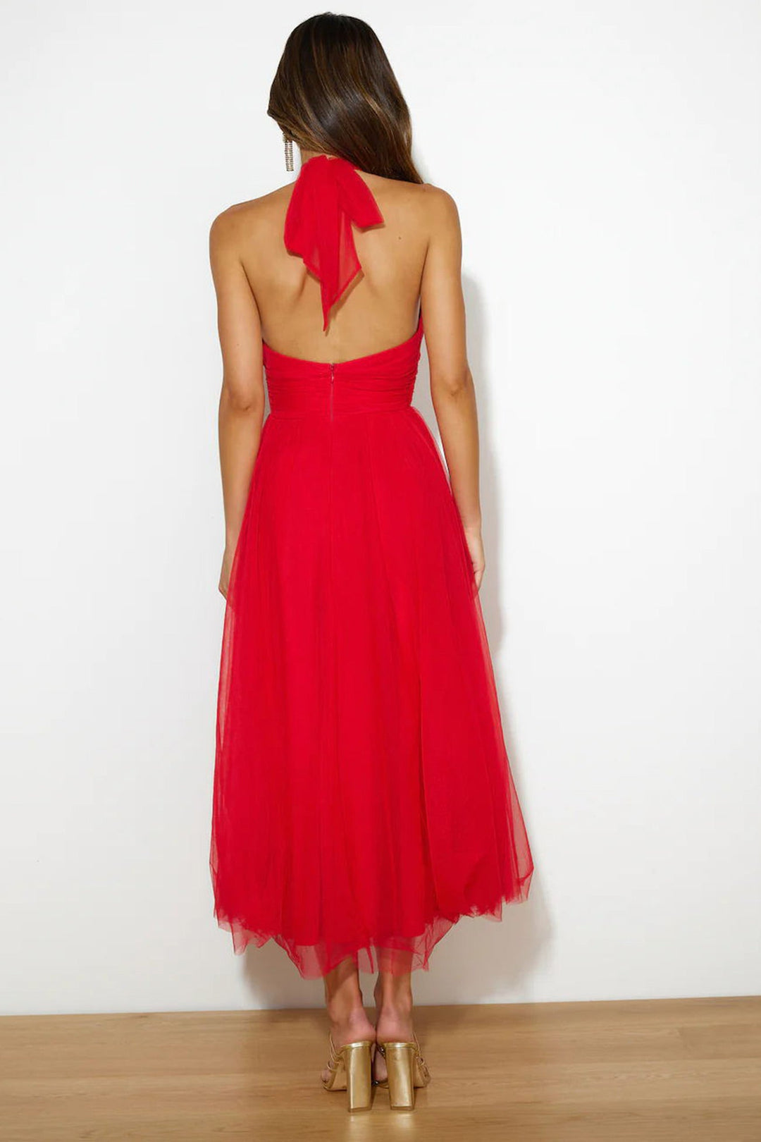 Mesh Halter Neck High Waist Maxi Dress Yellow · M