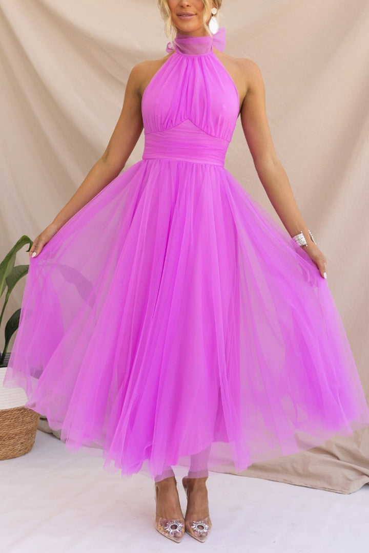 Mesh Halter Neck High Waist Maxi Dress Black · L