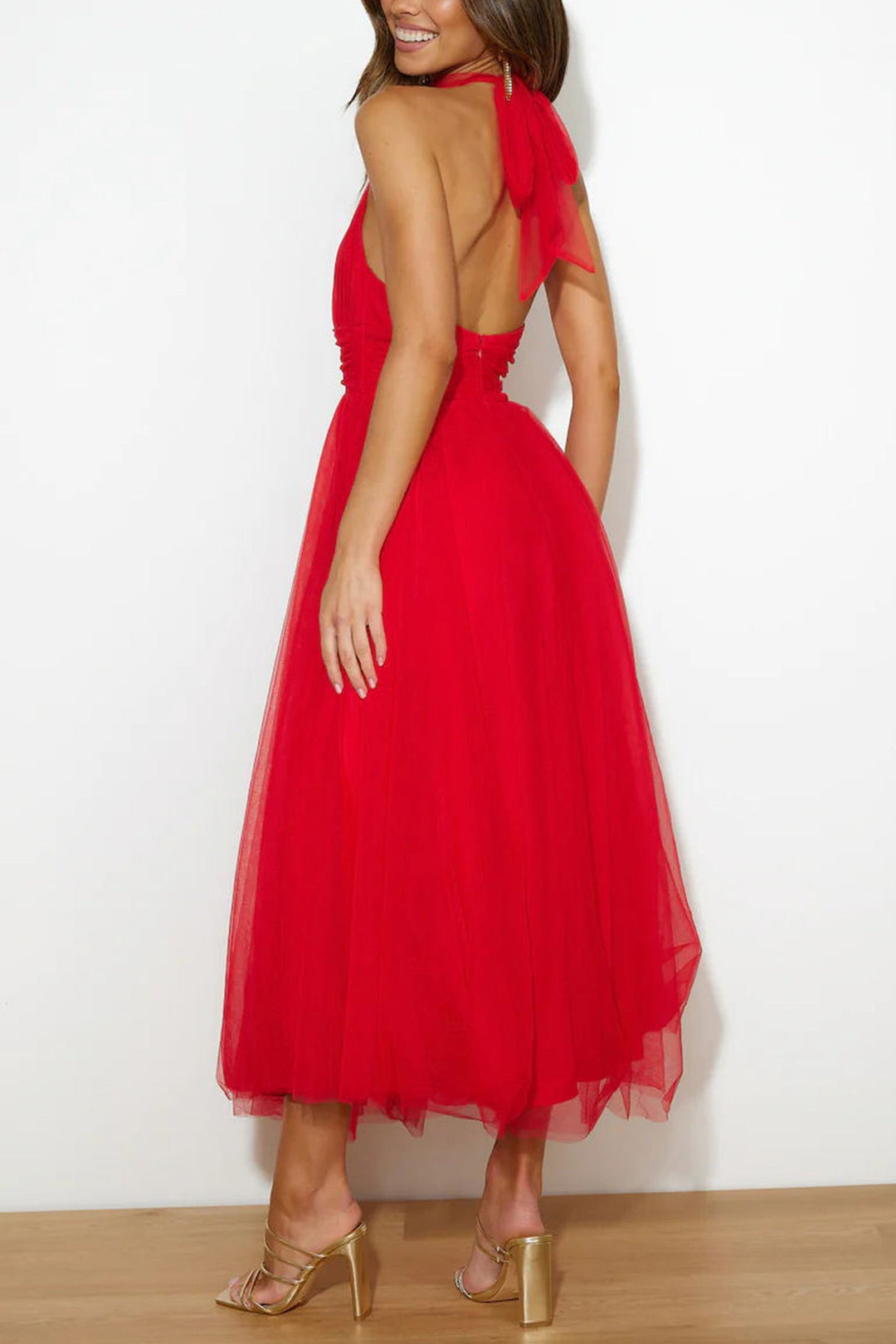 Mesh Halter Neck High Waist Maxi Dress Yellow · S