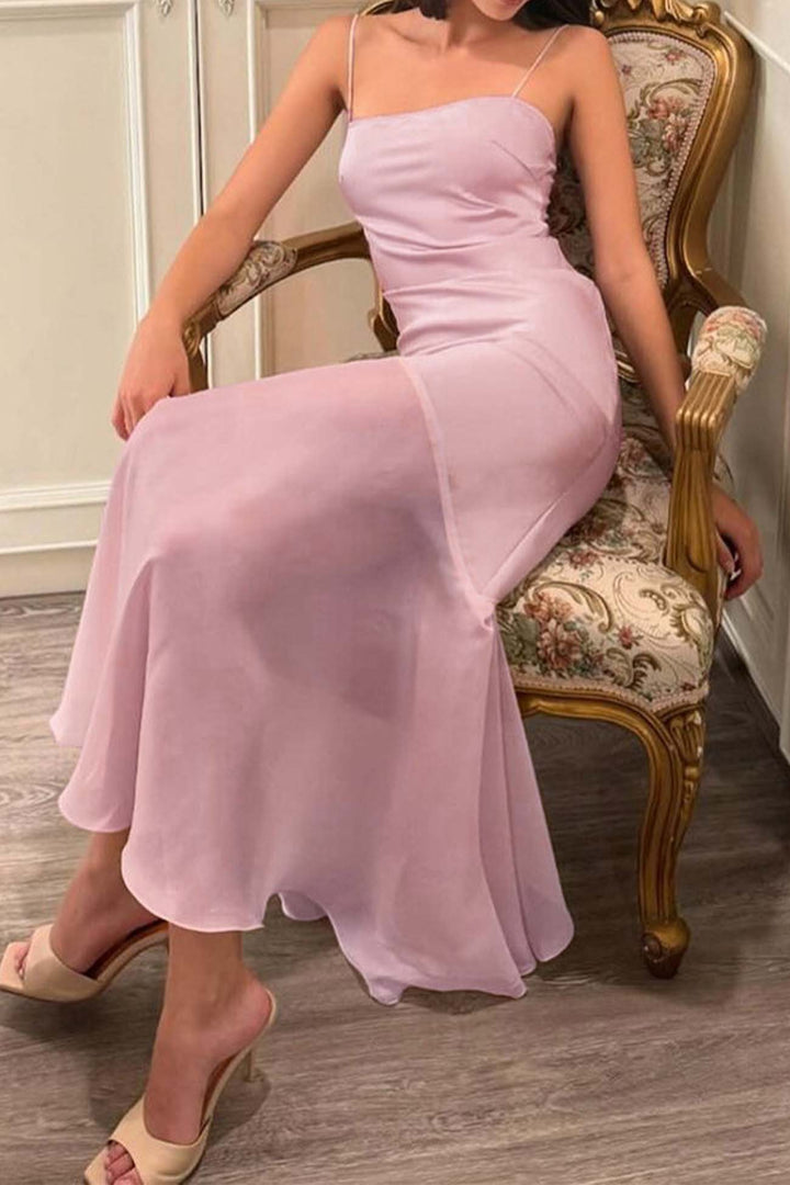 Mesh Patchwork Spaghetti Strap Maxi Dress Pink · M