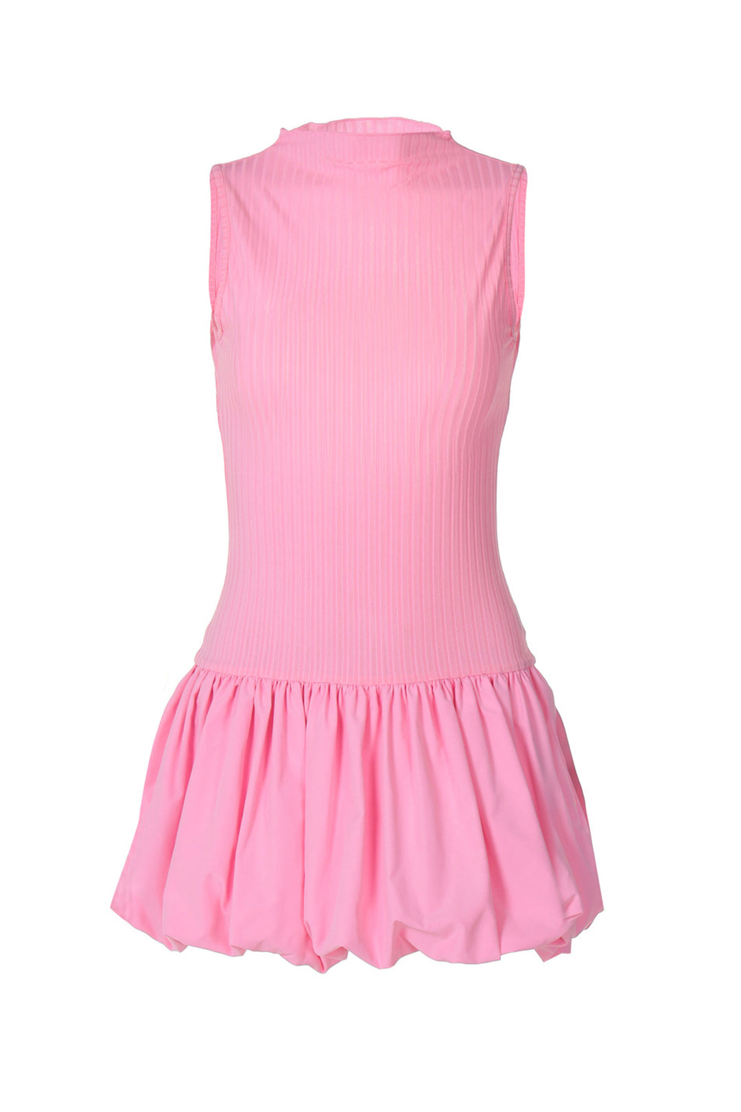Mock Neck Cowl Back Knit Patchwork Ballon Dress White · M