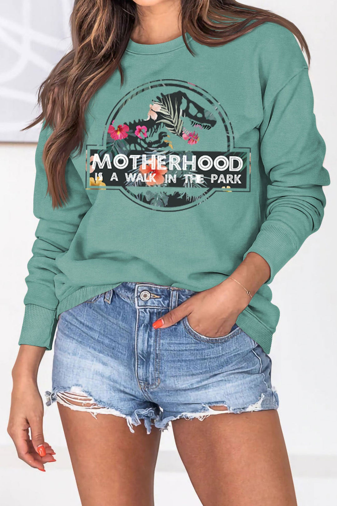 Motherhood Dinosaur Printed Sweatshirt Almond · XL