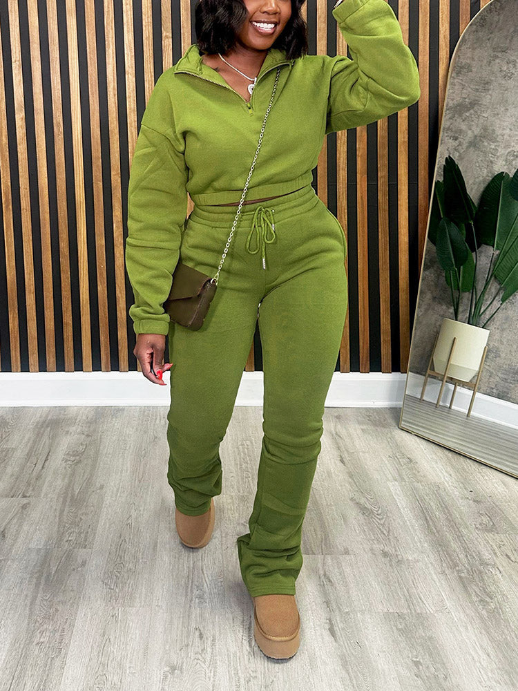 Half Zip Sweatshirt & Jogger Set Green / S