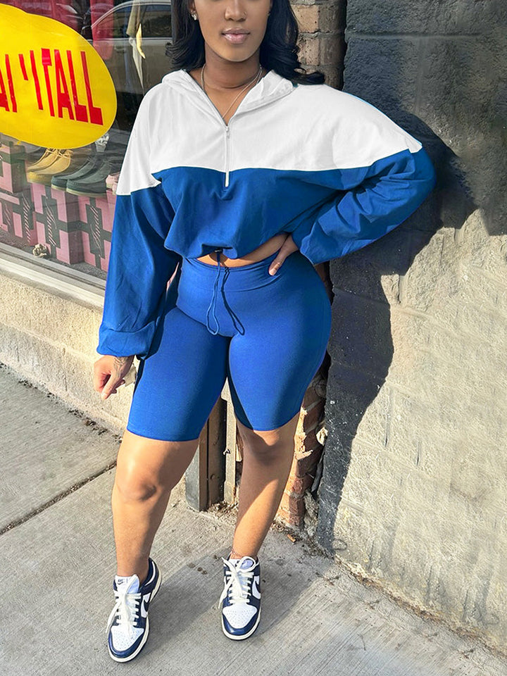 Half Zip Hoodie & Biker Shorts Set Purple / M