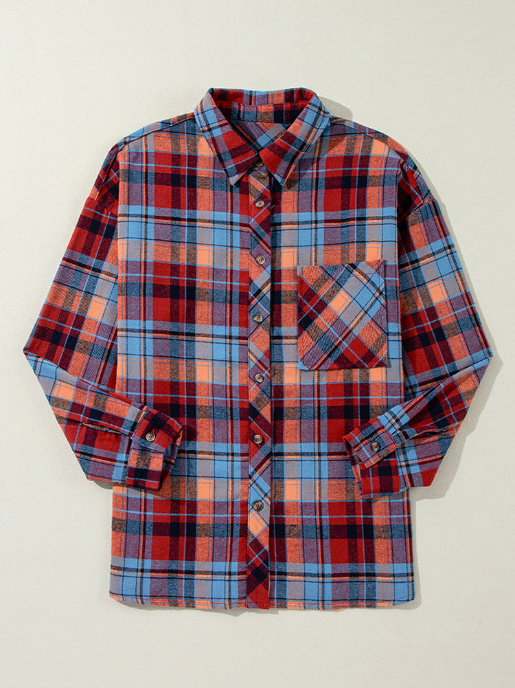 Casual Plaid Button Shirt Red / L