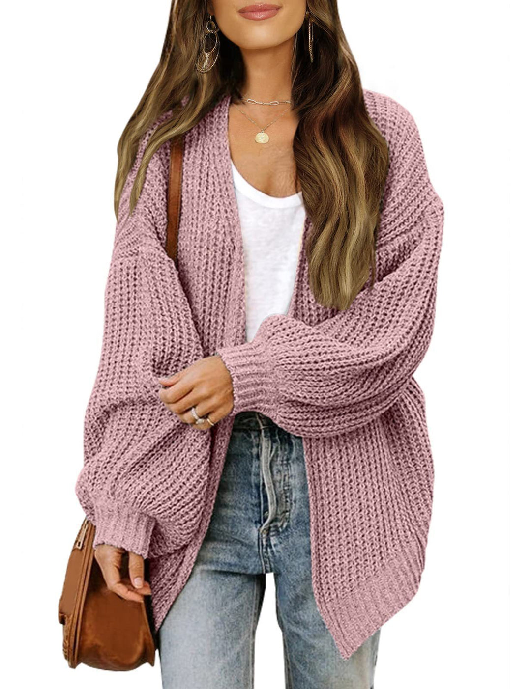 Bell-Sleeve Sweater Coat Chunky Knit Pocket Cardigan