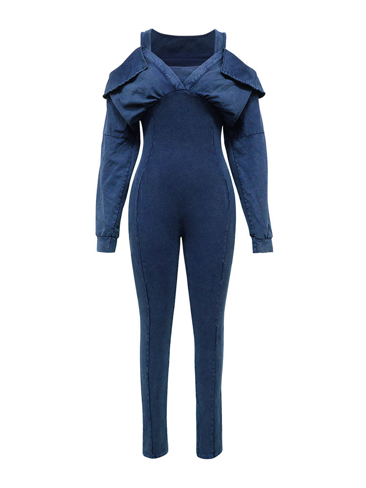 Washed Cold Shoulder Jumpsuit Black / L