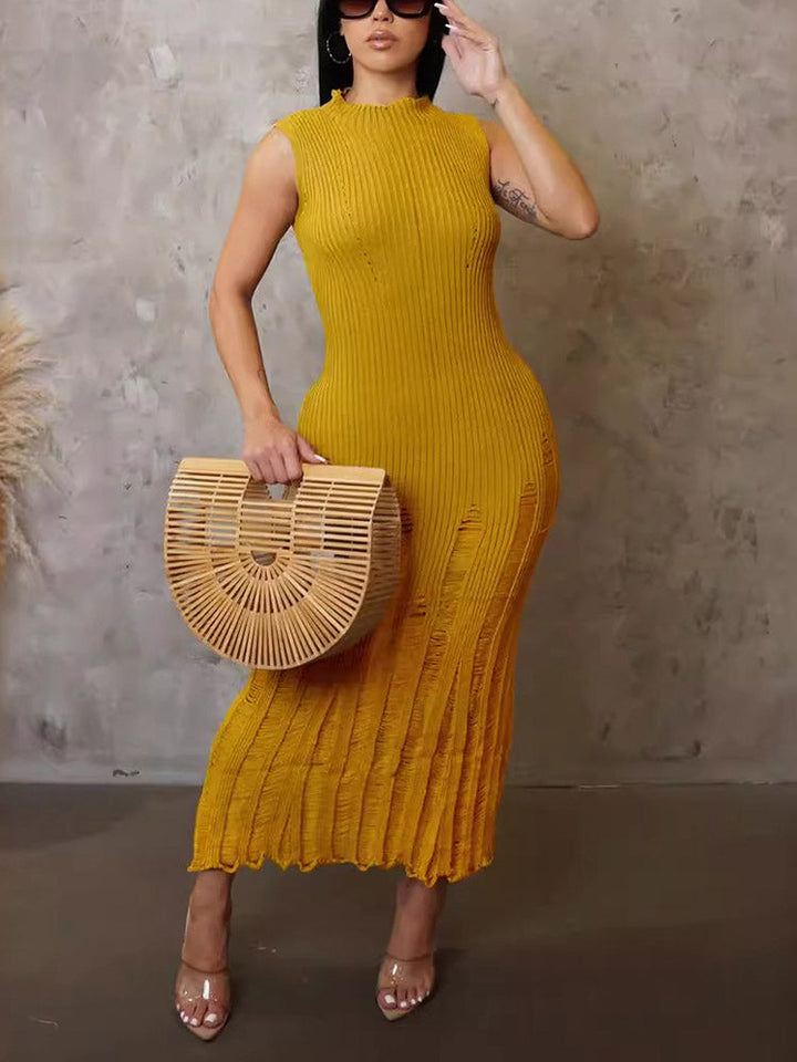 Knit Ripped Dress Yellow / XL