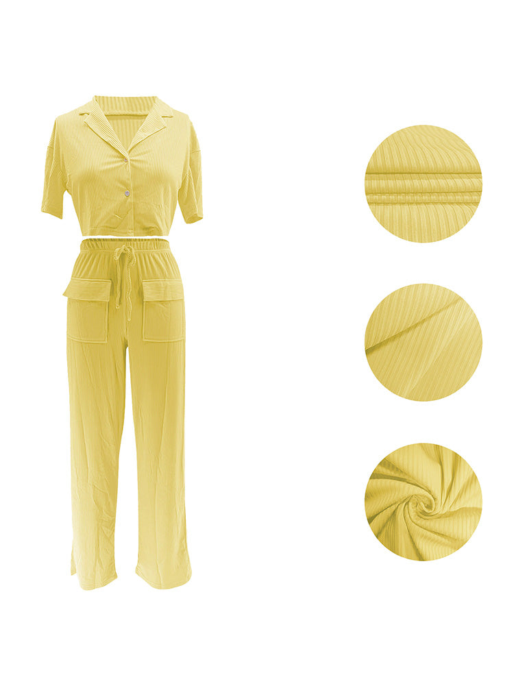 Ribbed Crop Top & Cargo Pants Set Green / L