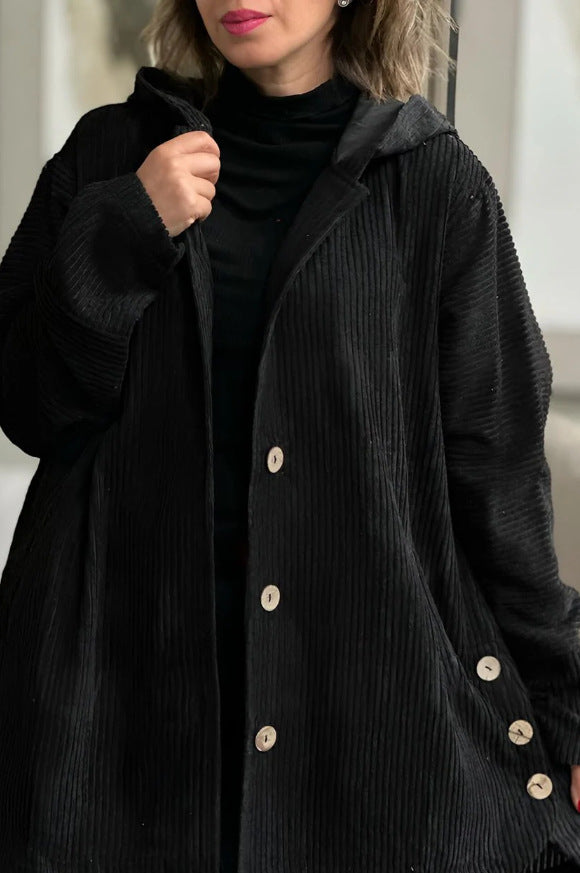 Hooded Oversized Corduroy Casual Jacket