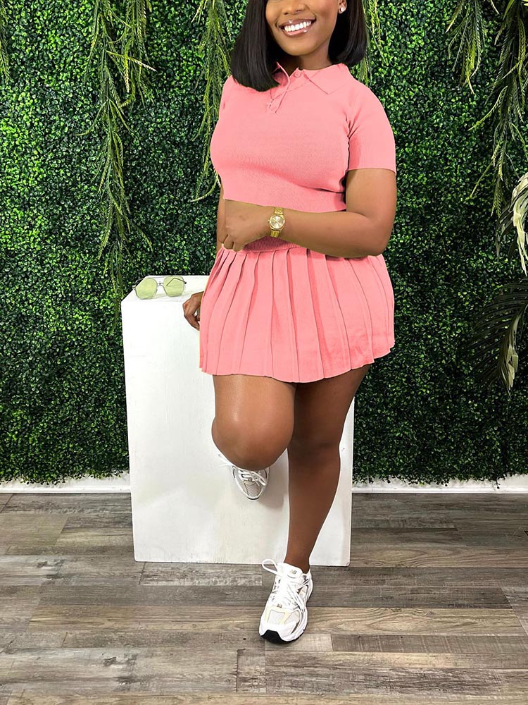 Golf Polo Top & Pleated Skirt Set White / L