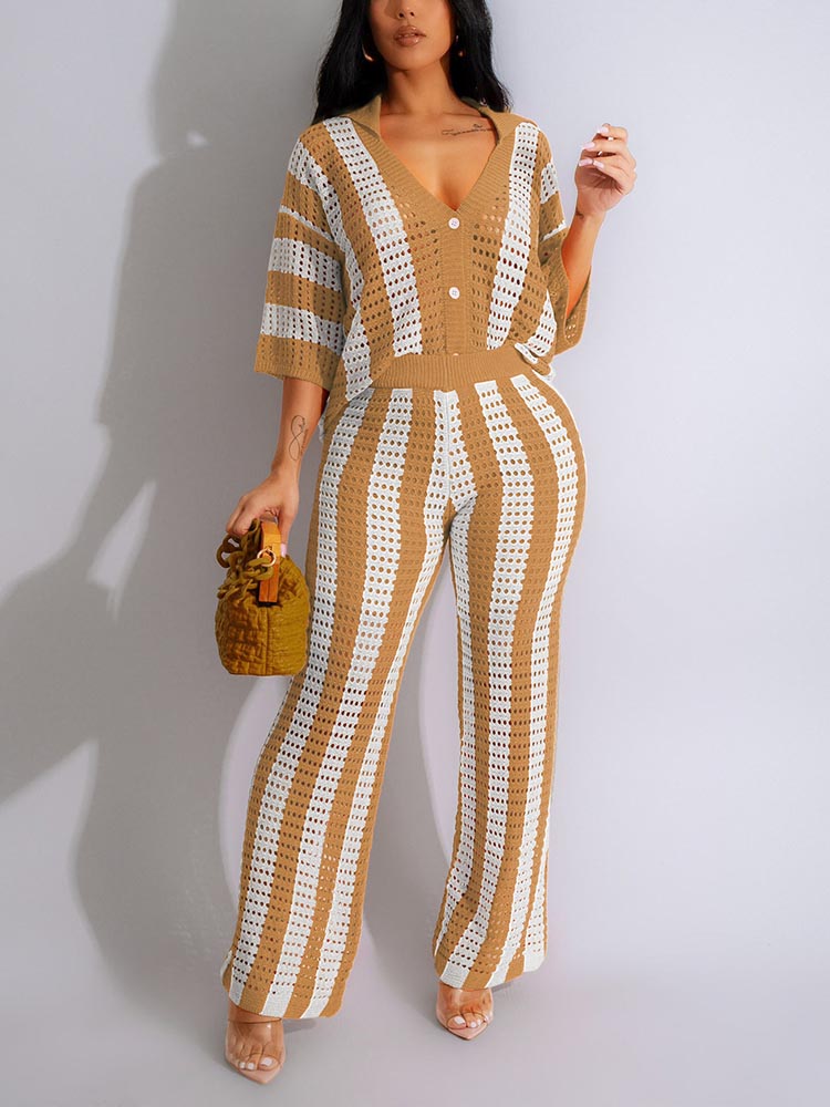 Crochet Pants Set Khaki / XL