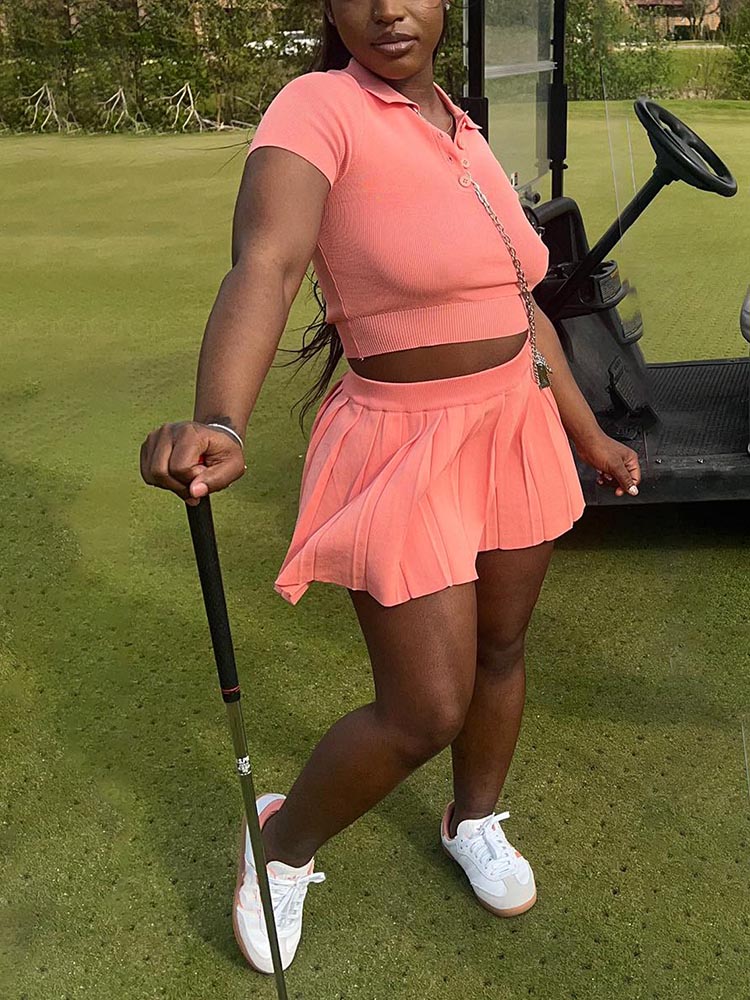 Golf Polo Top & Pleated Skirt Set White / M