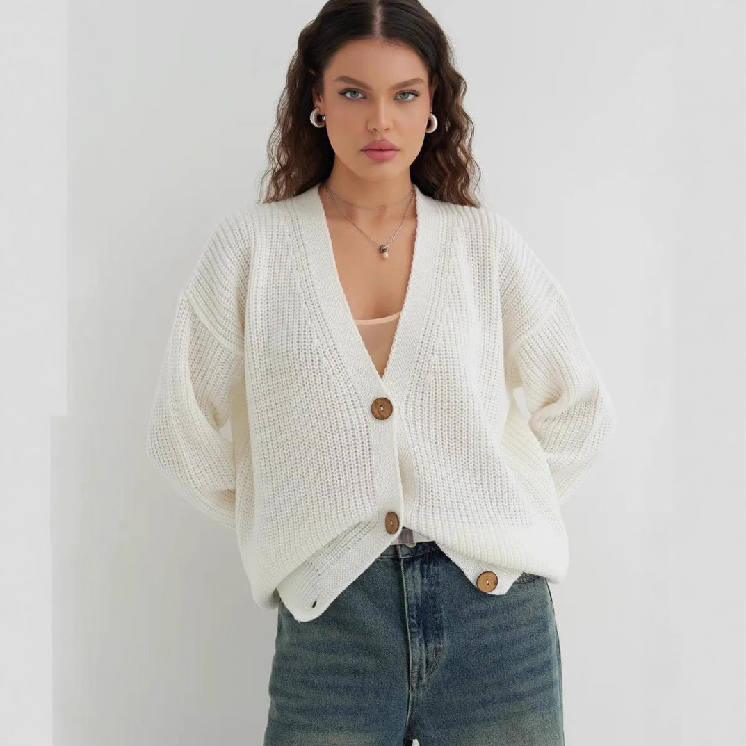 Loose-Fit Solid-Color Knit Sweater