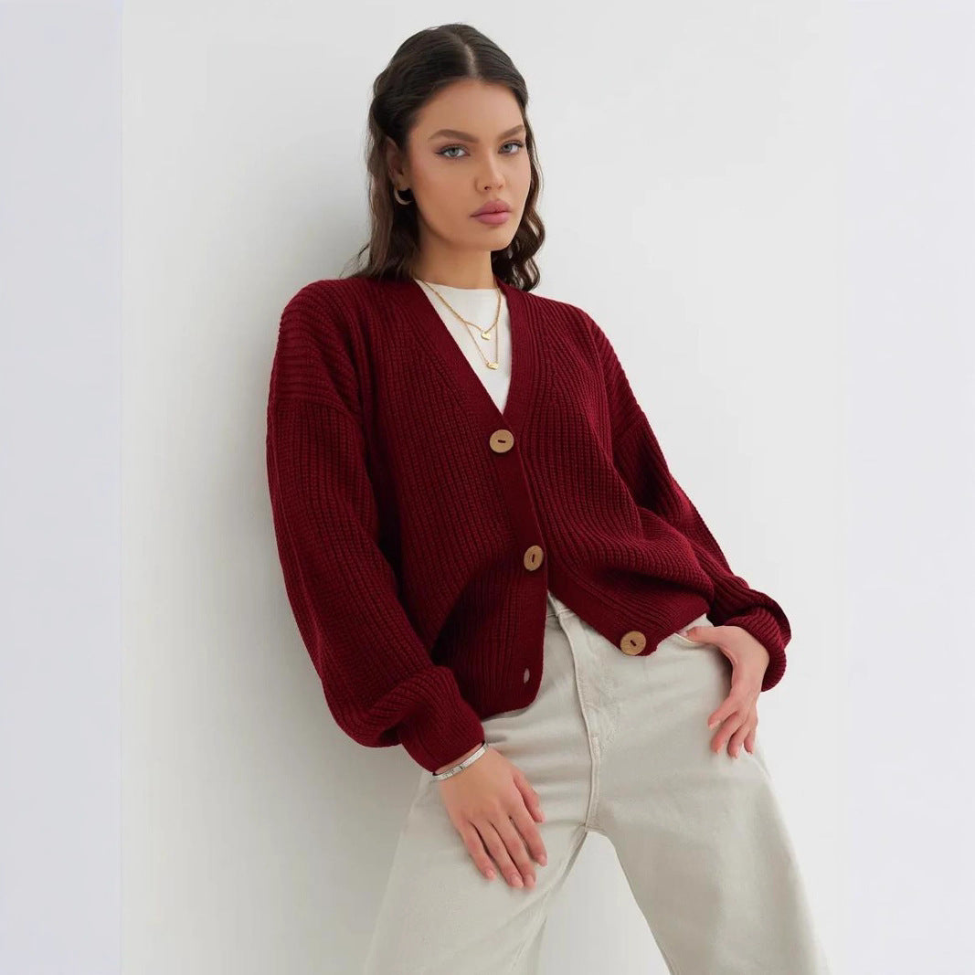 Loose-Fit Solid-Color Knit Sweater