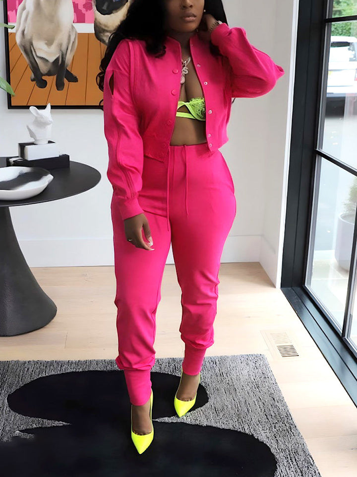 Zipper Crop Jacket Jogger Set Orange / L