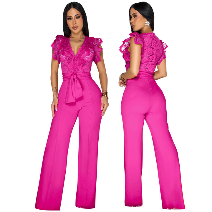 V-neck Sleeveless Solid-Color Jumpsuit