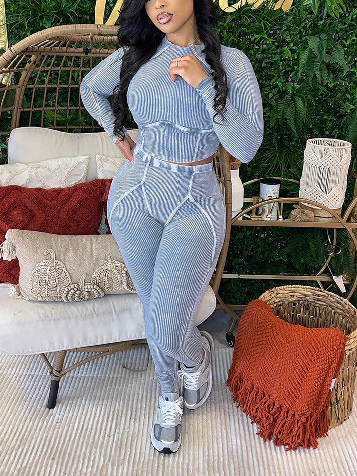 Ribbed Crop Top & Leggings Set Tan / S